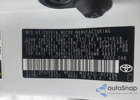 2026 Toyota Corolla Xse from USA, damaged, VIN 5YFT4MCEXTP257385